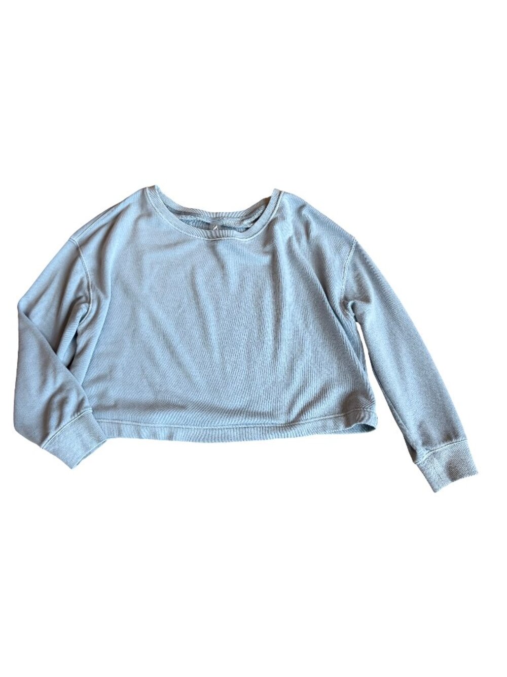 Lou & Grey Blue Cropped Sweatshirt Sweater Ribbed Crew Neck Raglan Large Women's
